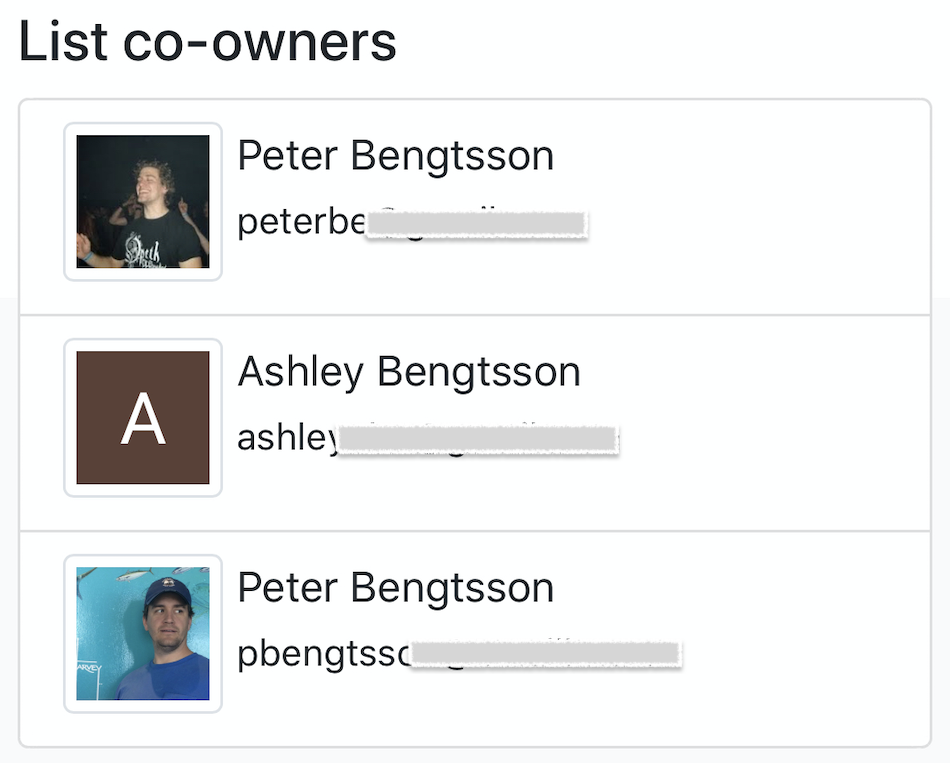 Screenshot listing co-owners